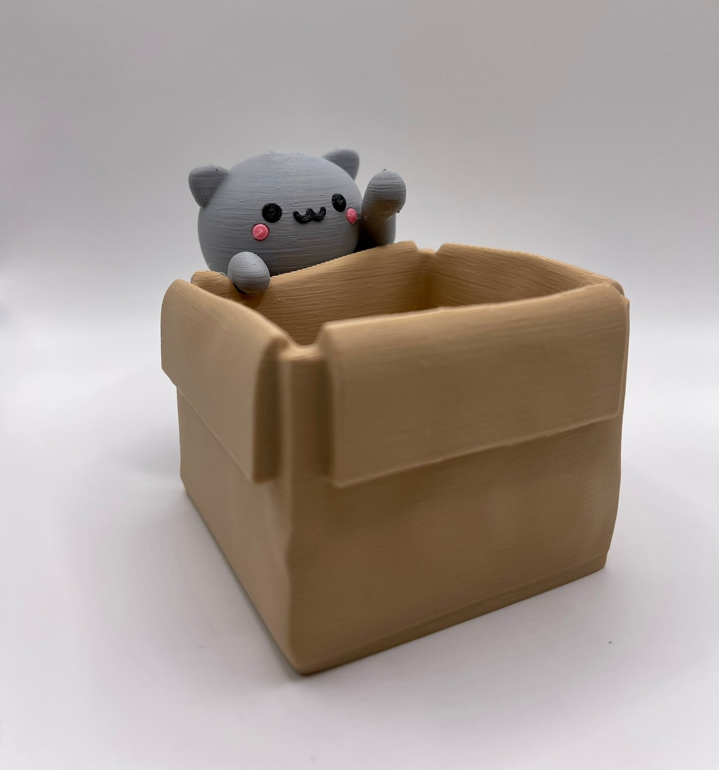 Kitten Box Cat Planter, 3D Printed Desk Succulent Pot Kawaii Cat Decor
