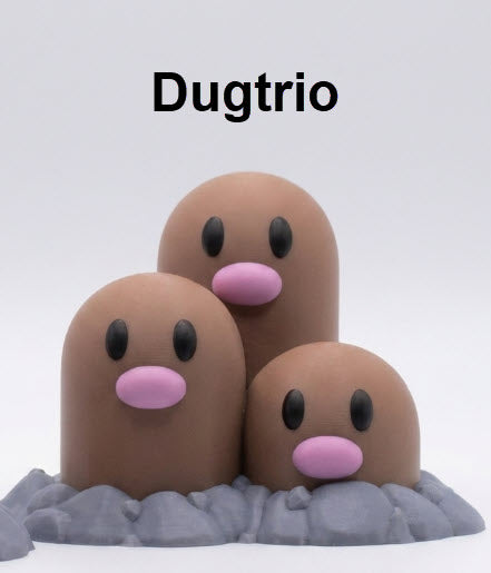 Diglett & Dugtrio Evolution Set 3D Printed Pokemon Figures | Gen 1 Ground Type Chibi