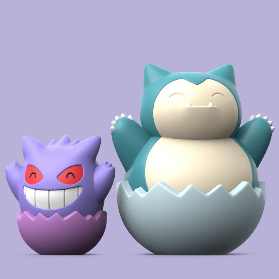 Snorlax & Gengar Easter Egg Pokemon Set, 3D Printed Chibi Collectible