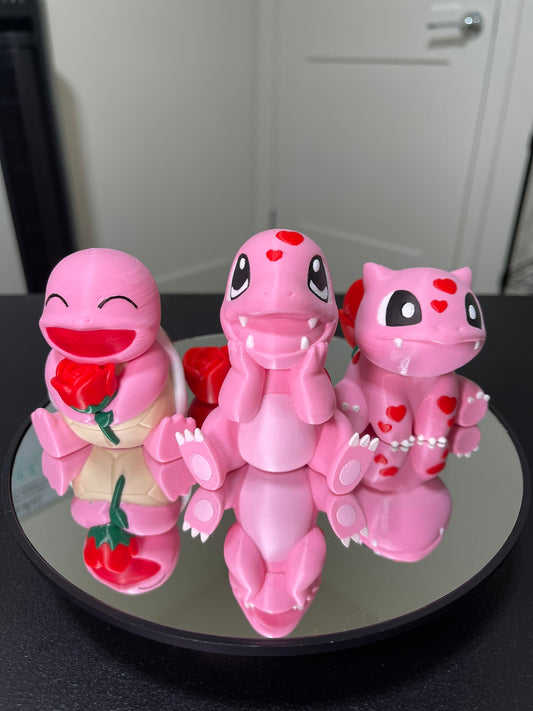 Charmander Squirtle Bulbasaur Chibi Pokemon Figure, 3D Printed Kanto Starter Collectible Gift