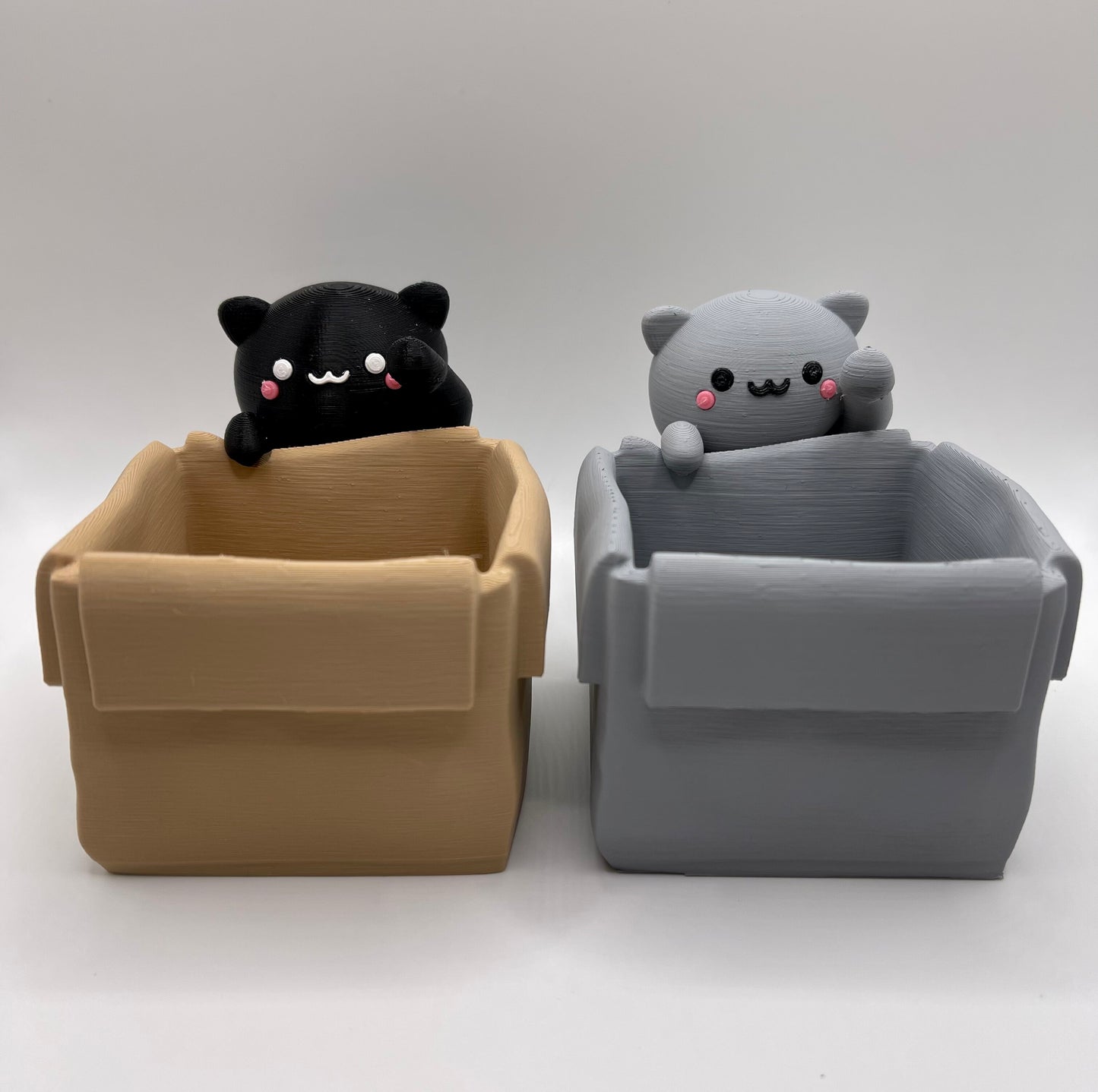 Kitten Box Cat Planter, 3D Printed Desk Succulent Pot Kawaii Cat Decor