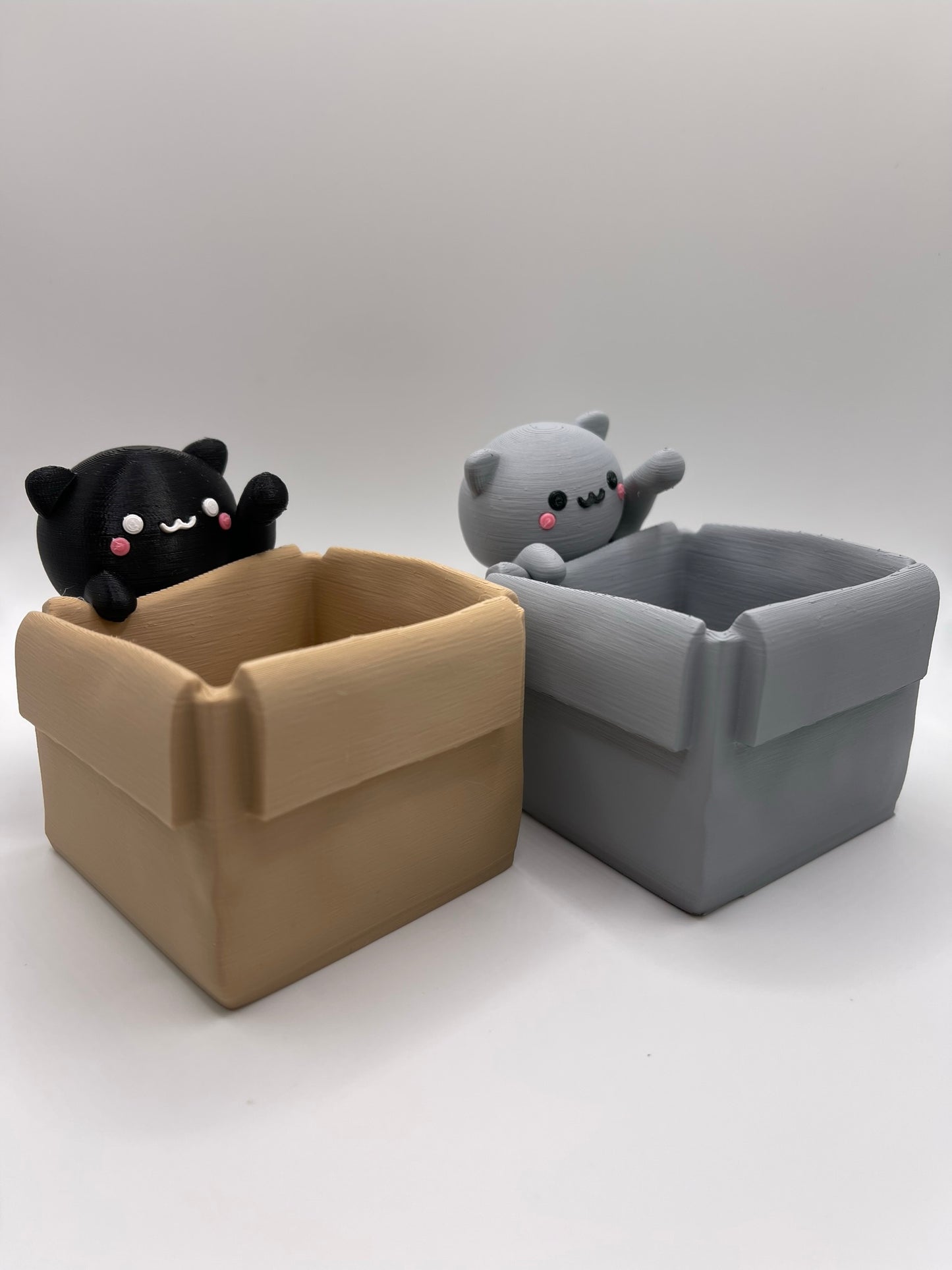 Kitten Box Cat Planter, 3D Printed Desk Succulent Pot Kawaii Cat Decor