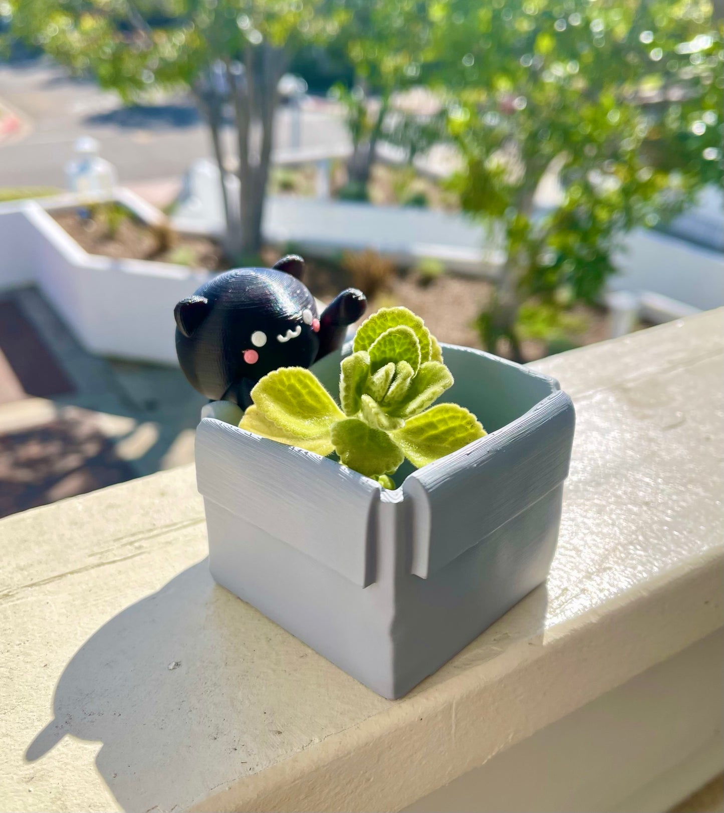 Kitten Box Cat Planter, 3D Printed Desk Succulent Pot Kawaii Cat Decor