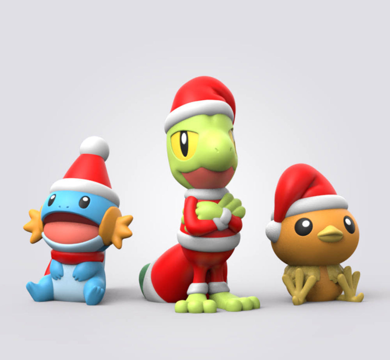 Hoenn Starters Christmas Edition Pokemon Set, 3D Printed Holiday Collectible