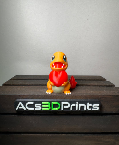 Charmander Valentine Pokemon Figure, 3D Printed Heart Holding Chibi Gift