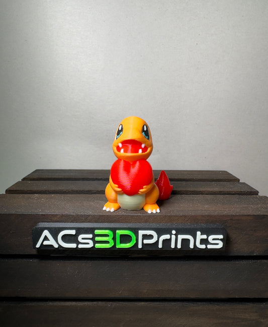 Charmander Valentine Pokemon Figure, 3D Printed Heart Holding Chibi Gift