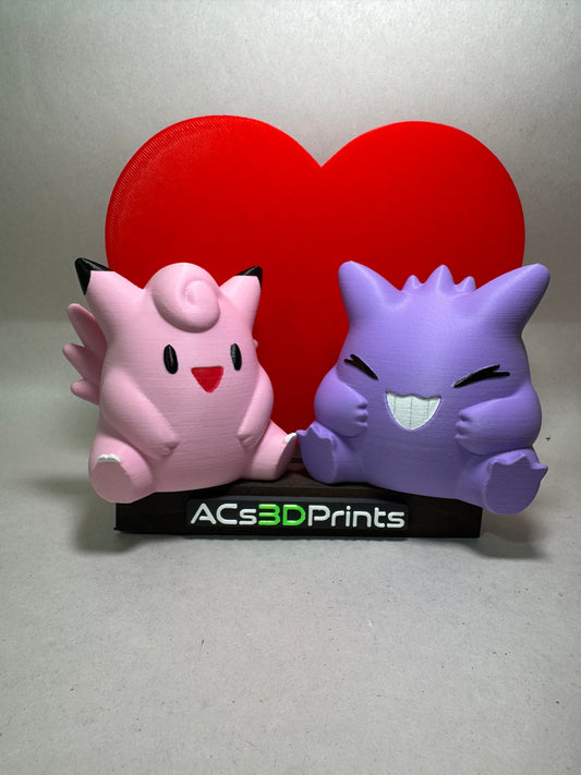 Gengar & Clefable Valentine Pokemon Set, 3D Printed Romantic Chibi Pair