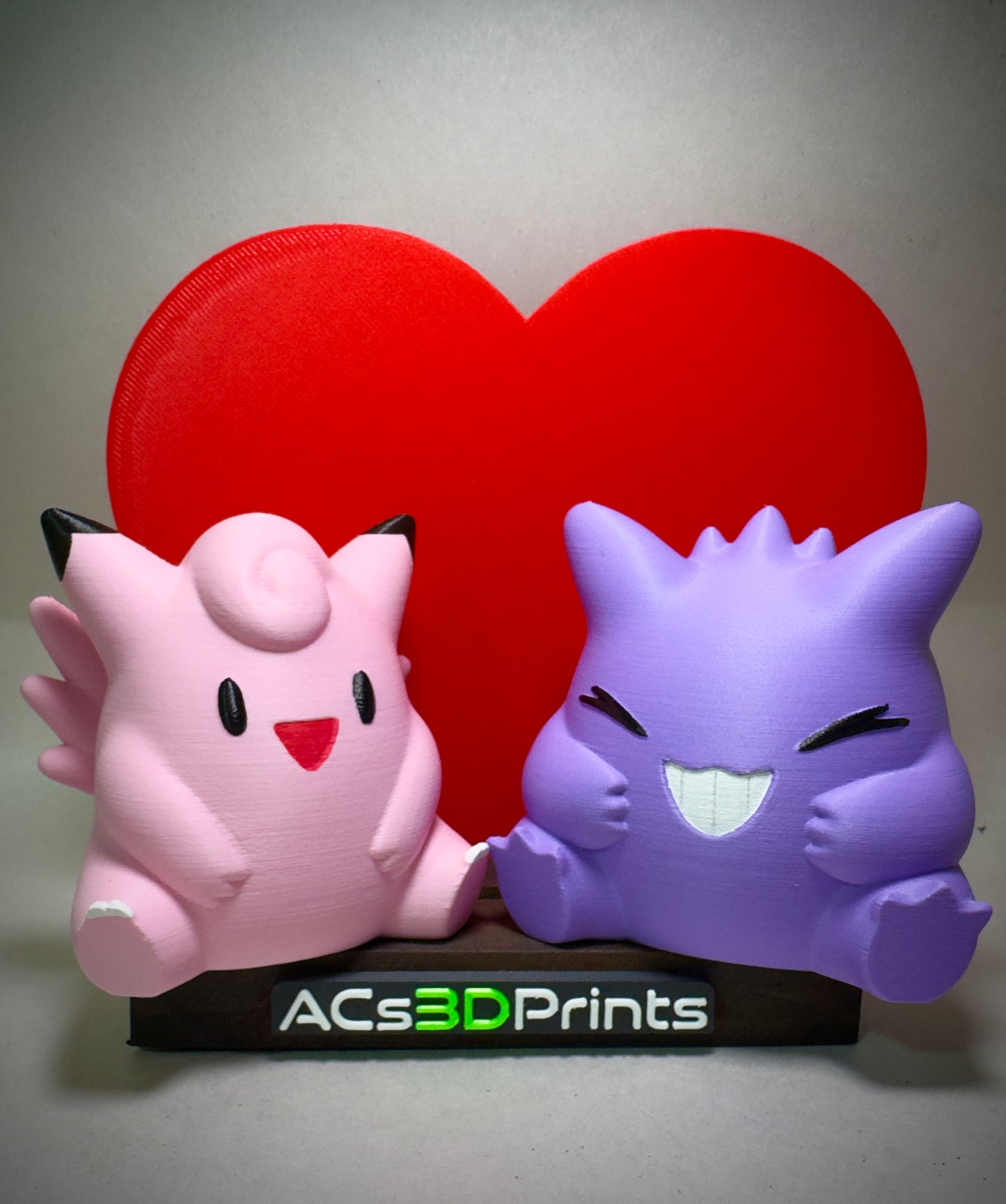 Gengar & Clefable Valentine Pokemon Set, 3D Printed Romantic Chibi Pair