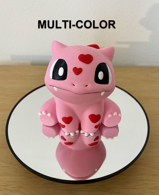 Bulbasaur Valentine Rose Pokemon Figure, 3D Printed Romantic Chibi Gift