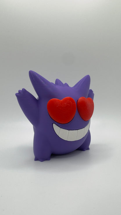 Gengar Love Struck Valentine Pokemon Figure, 3D Printed Chibi Ghost Gift