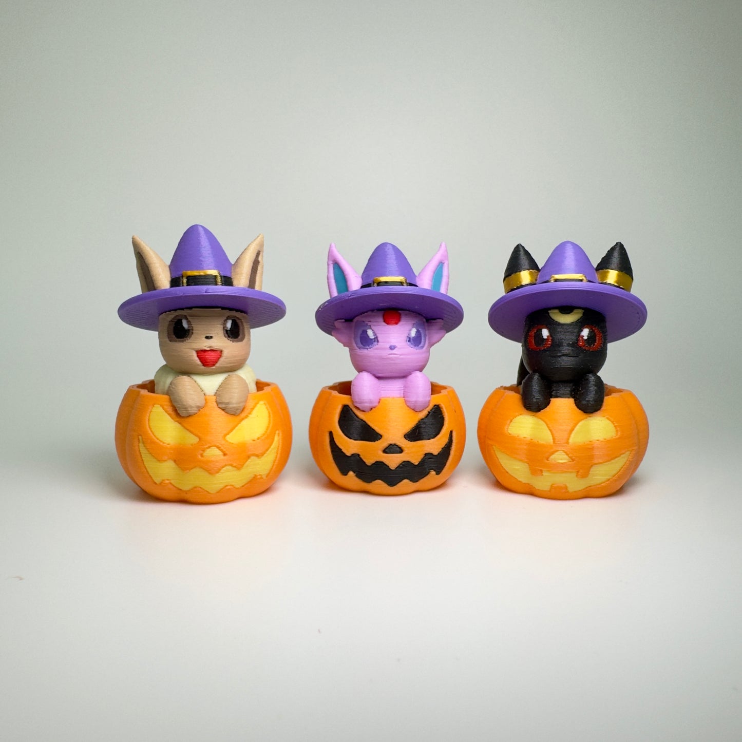 Eeveelution Witch Halloween Pokemon Set, 3D Printed Pumpkin Collectible