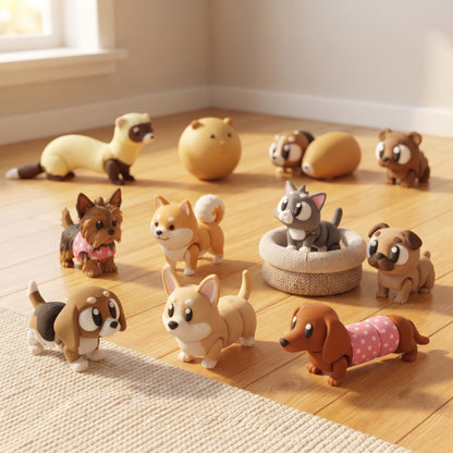 Build Your Own Companion Dogs & Small Pets Bundle, 3D Printed — Beagle, Corgi, Sausage Dog, Yorkshire Terrier, Shiba Inu, Cat, Pug, Ferret, Hamster, Guinea Pigs, and Mini Bear Flexi toys