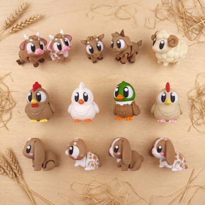 Build Your Own Farm & Barnyard Bundle, 3D Printed — gallery view of cow, goat, sheep, chicken, duck, and bunny Flexi toys