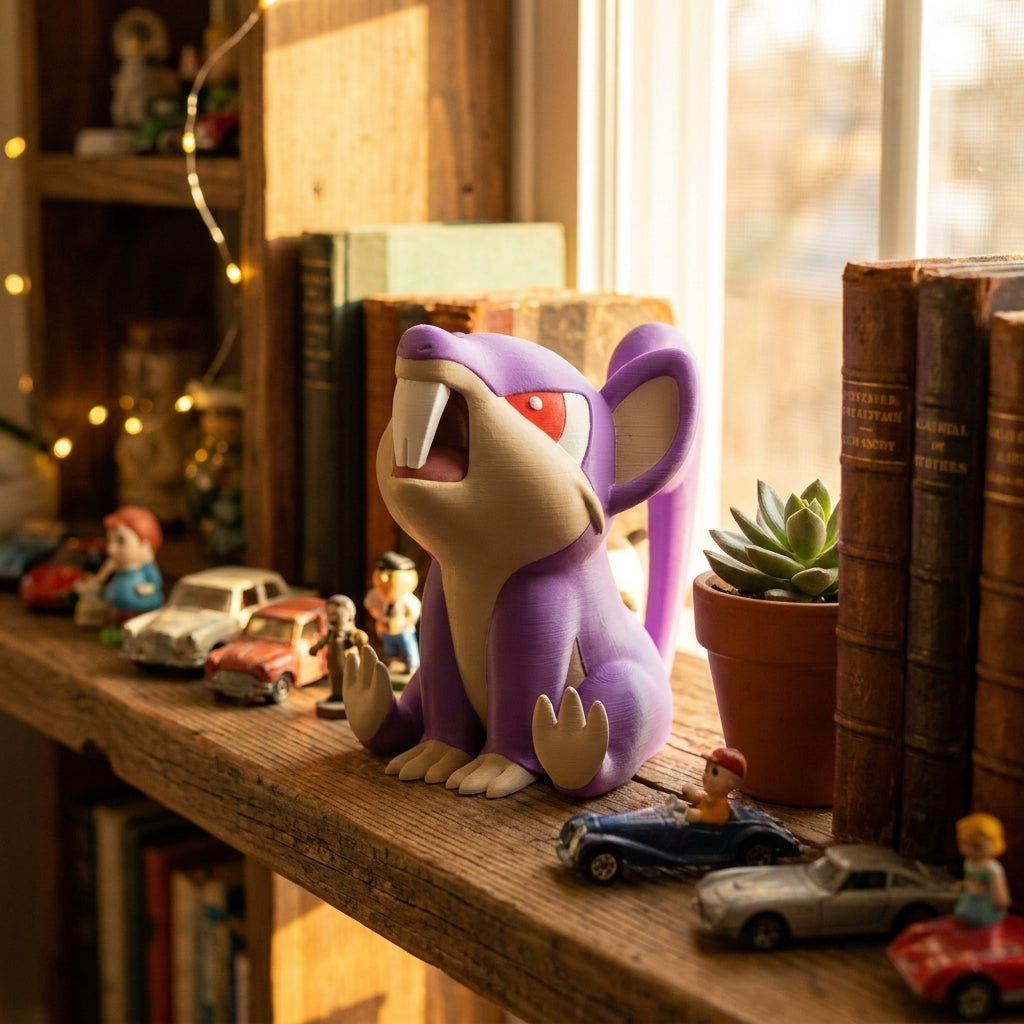 Rattata 3D printed chibi figure - shelf lifestyle