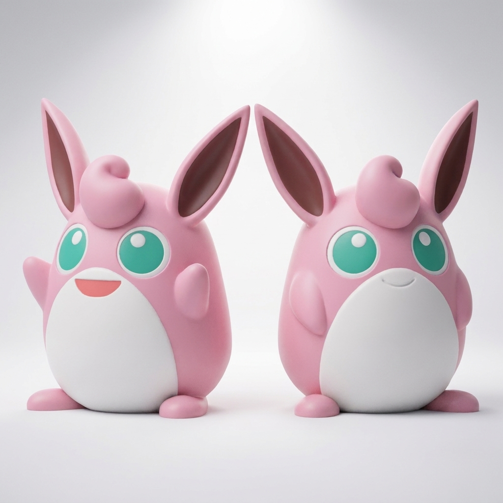 Wigglytuff 3D printed chibi figure - studio hero shot