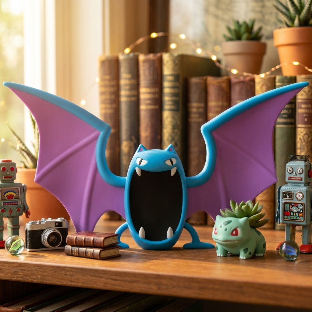 Golbat 3D printed chibi figure - shelf lifestyle
