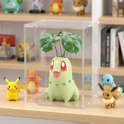Chikorita 3D printed chibi figure - display case