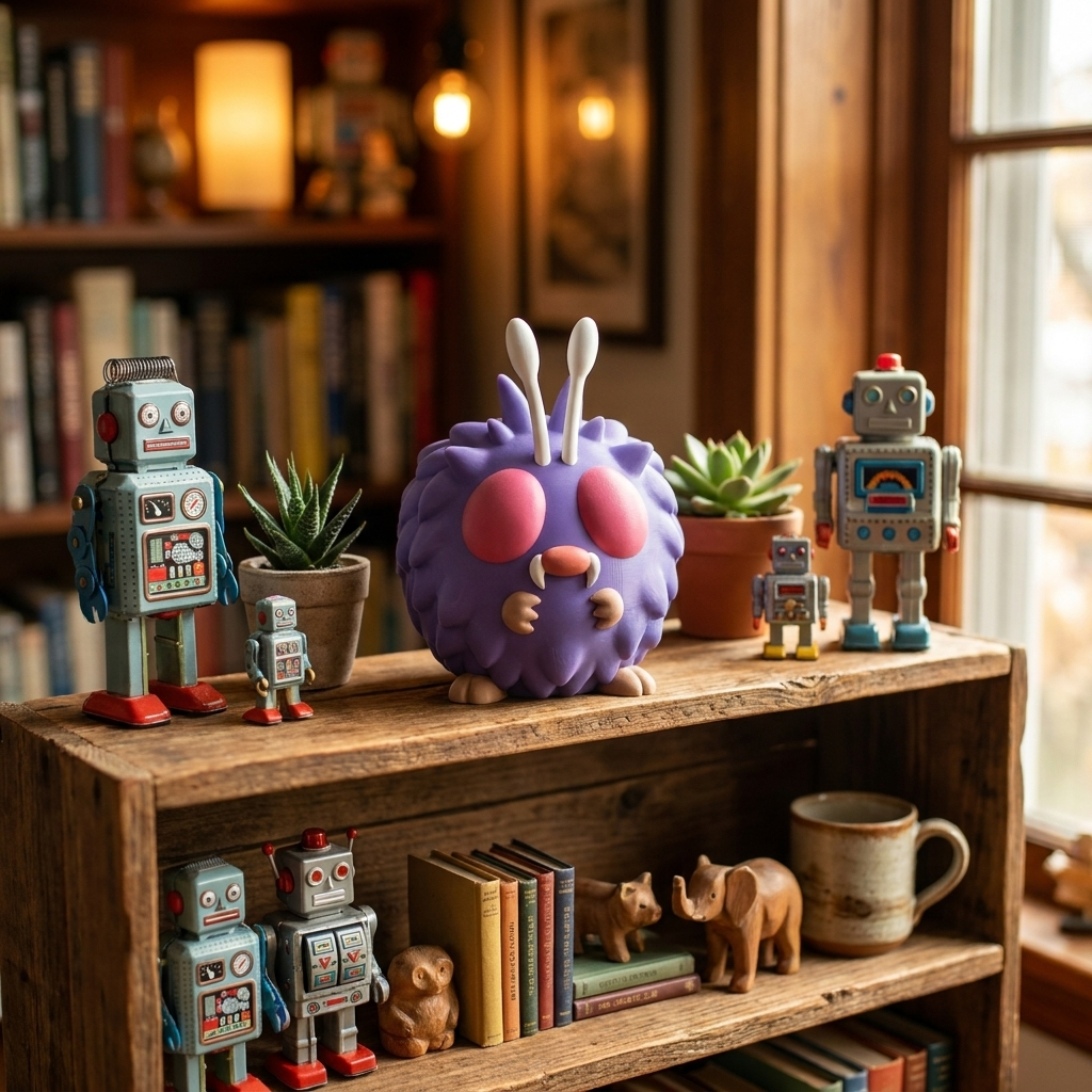 Venonat 3D printed figure on collector shelf