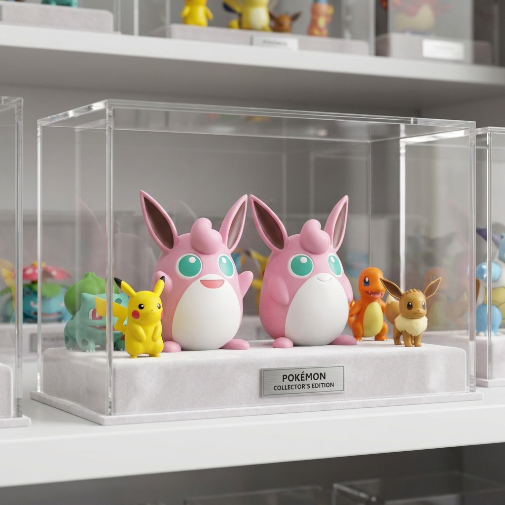 Wigglytuff 3D printed figure in display case