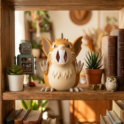 Raticate 3D printed Pokemon figure on collector shelf