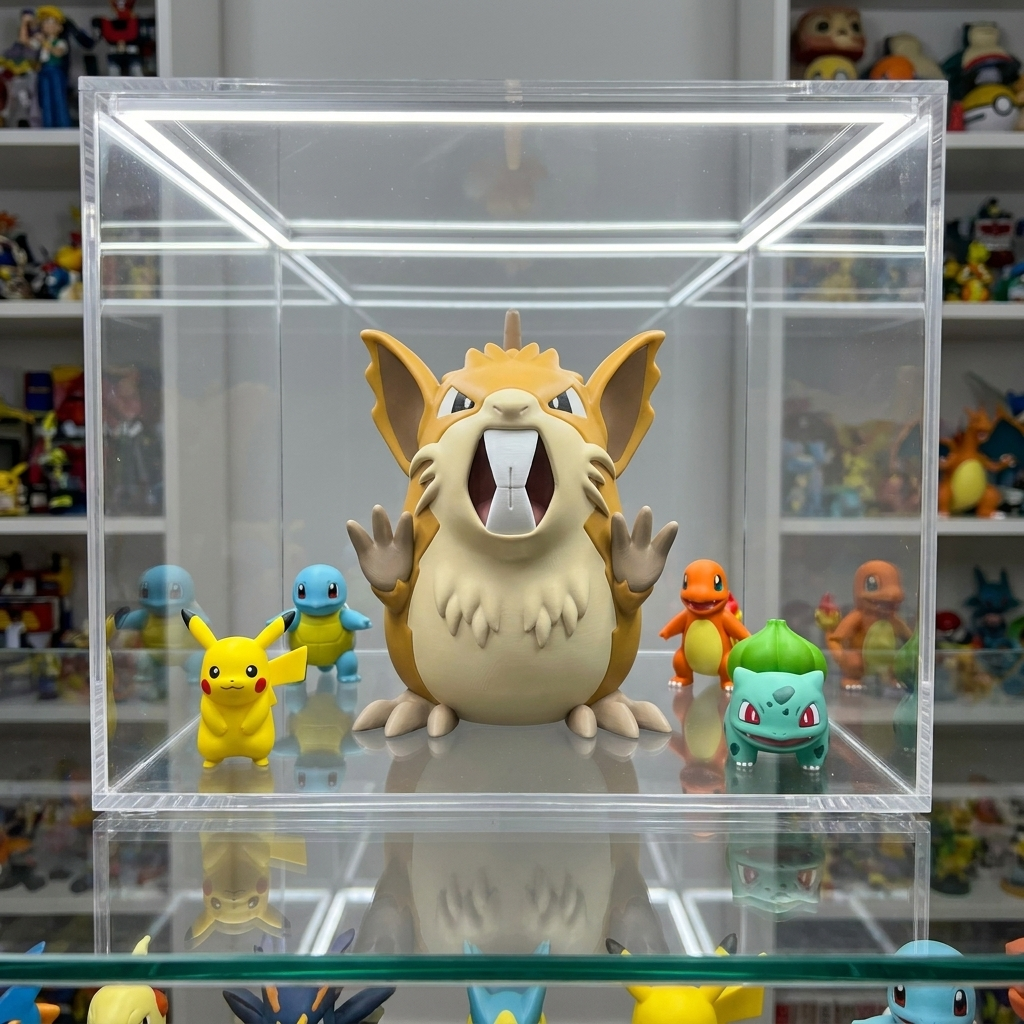 Raticate 3D printed Pokemon figure in display case