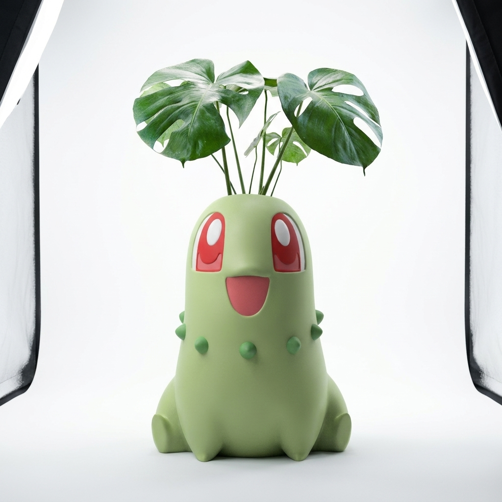 Chikorita 3D printed chibi figure - studio hero shot