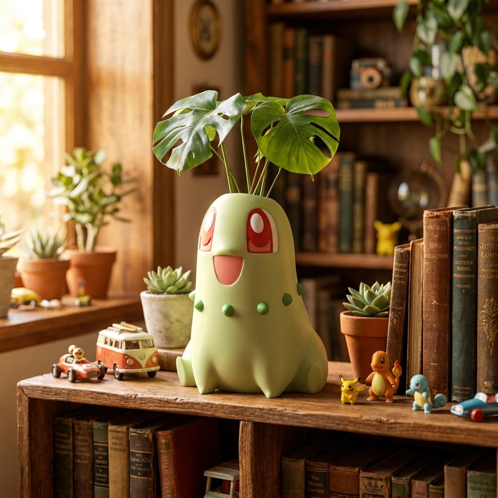 Chikorita 3D printed chibi figure - shelf lifestyle