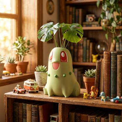 Chikorita 3D printed chibi figure - shelf lifestyle