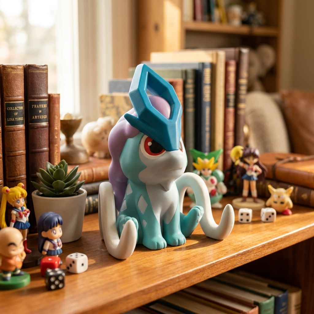 Chibi Suicune 3D printed figure - shelf lifestyle