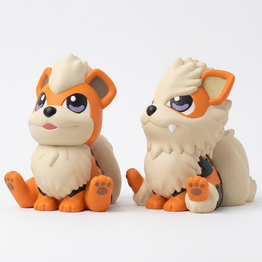 Chibi Growlithe/Arcanine 3D Printed Pokemon Figure | Gen 1 Fire Type Collectible Desk Decor